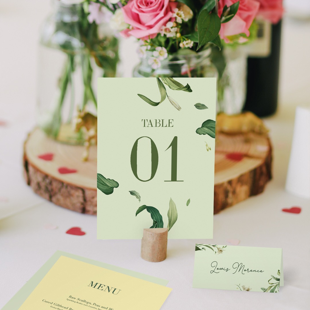 Pastel green wedding table number