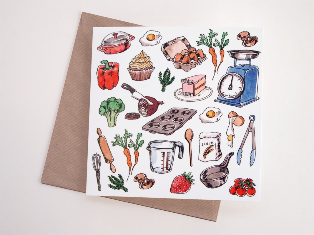 The GBBO Edition: Food print Greeting Card By Savannah Storm