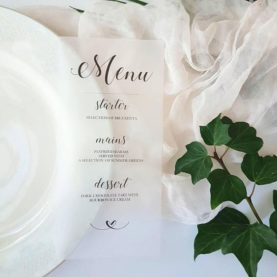 Vellum printed menus