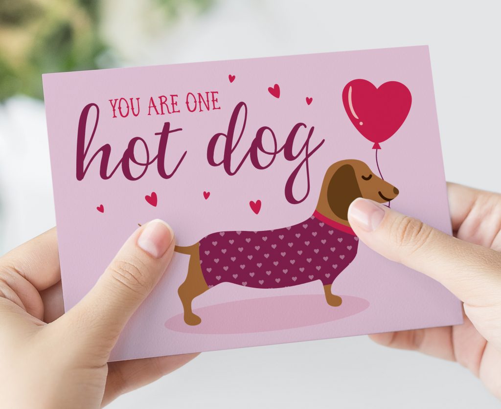 Hot Dog Valentine's Day Card, printed on recycled paper