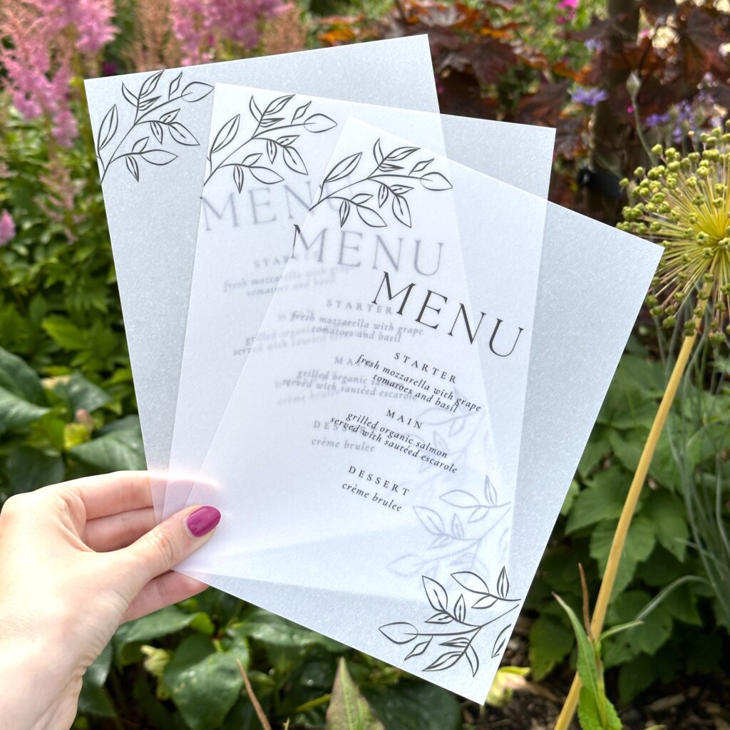 vellum wedding menu