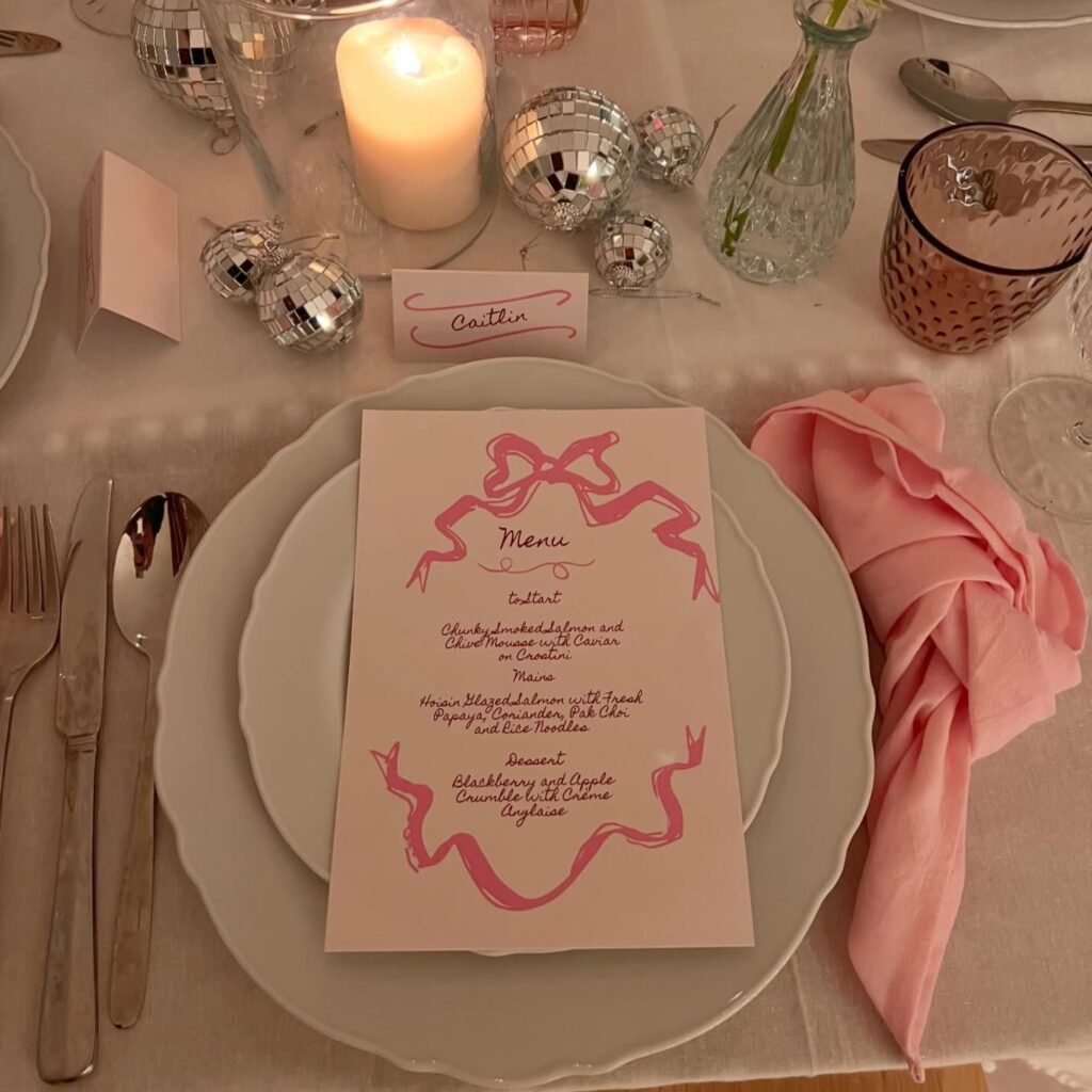 wedding menu with bow