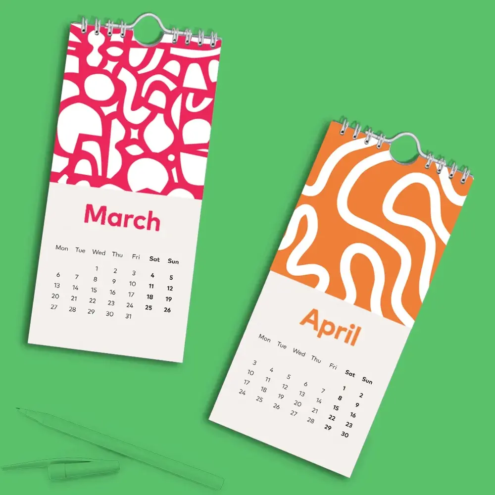 2 Bright Pattern Slim Wall Calendars