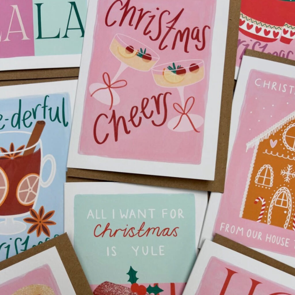 bright Christmas cards with bold text