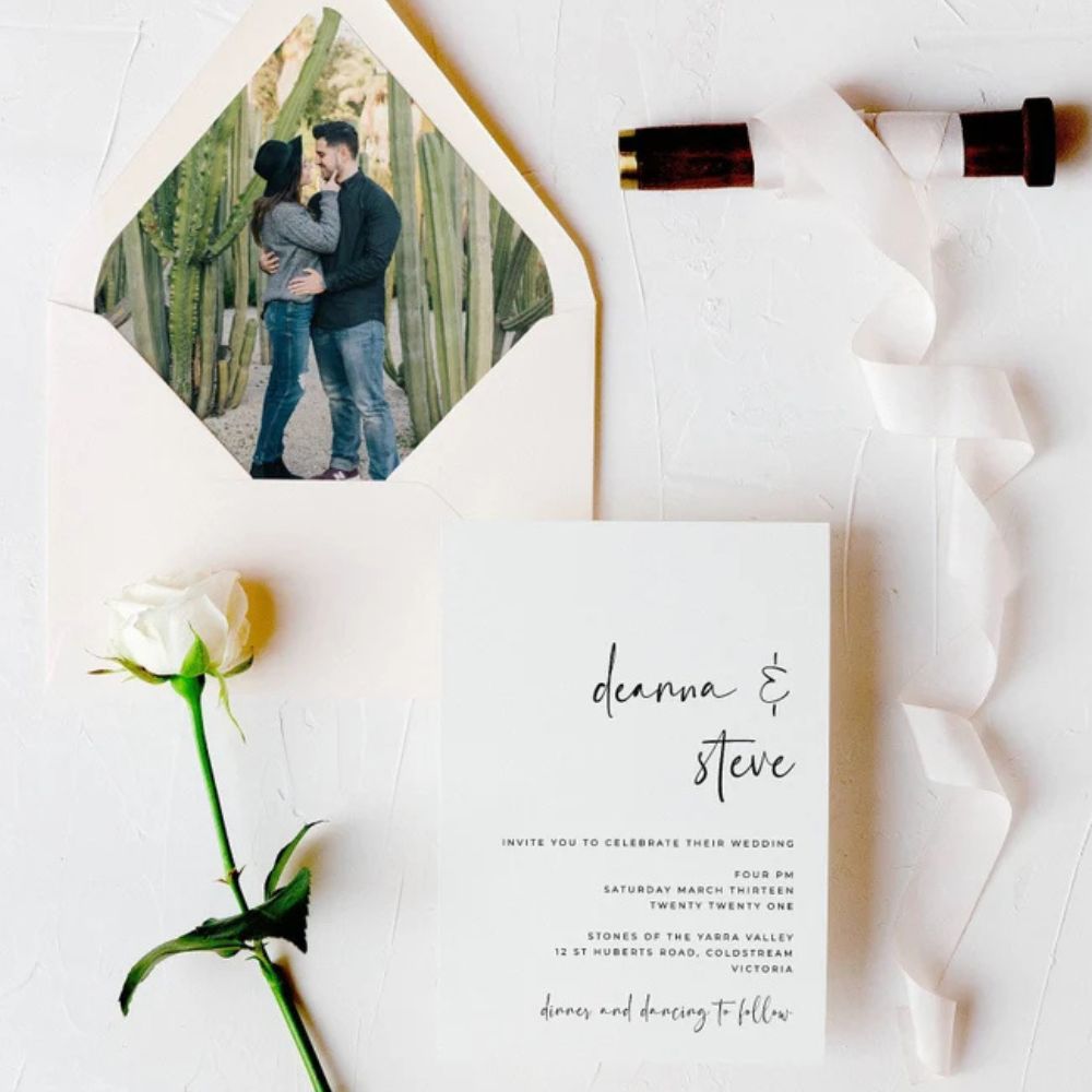 Wedding Photo Envelope Liner and Invitation by Evergreen Ash Designs