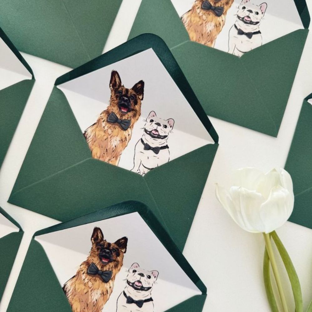 Dog Illustrated Wedding Envelope Liner by Olive & Lace Designs