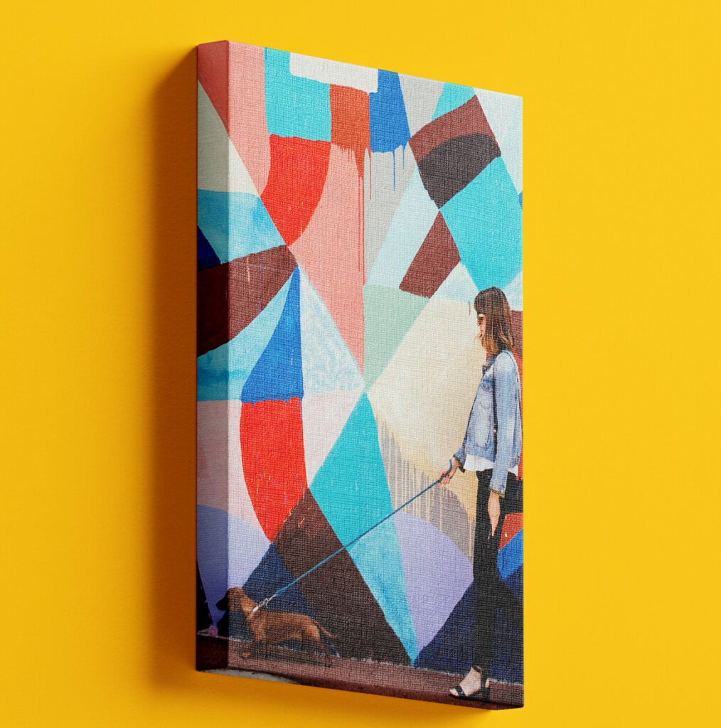 Canvas Print of a woman walking her dog.