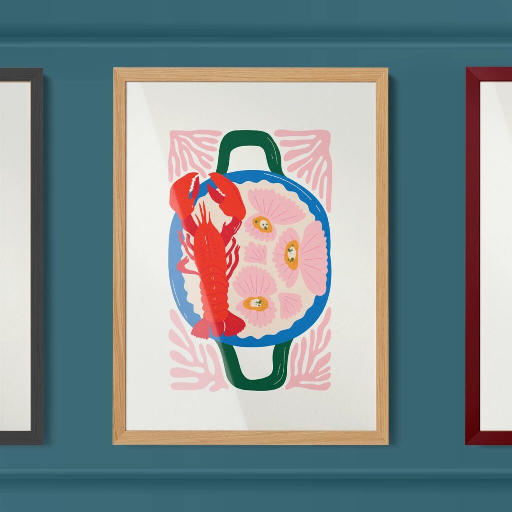 Framed Print of an illustrated lobster.