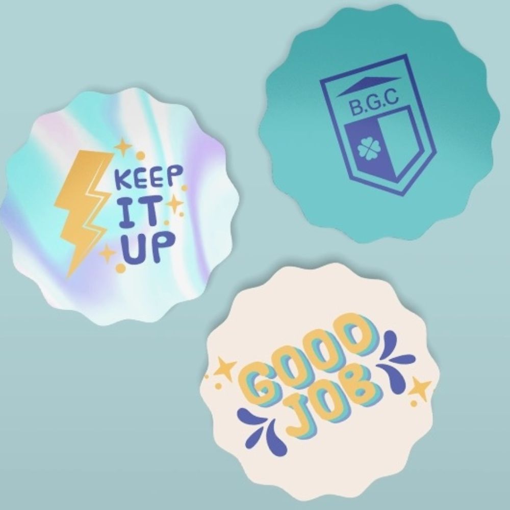 Different World Book Day stickers, saying "keep it up" and "good job". 