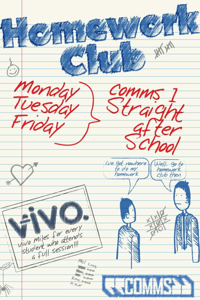 An illustrated Poster advertising a homework club. 