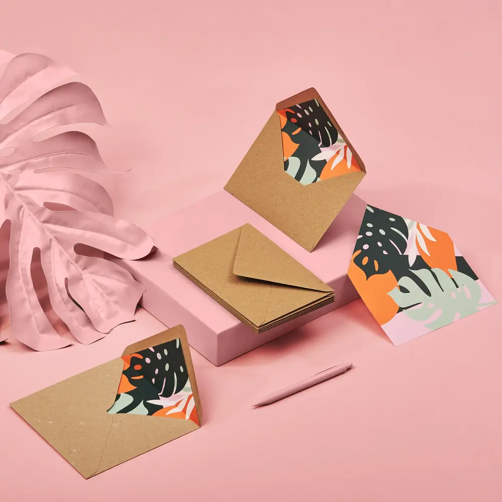 Patterned Envelope Liners in Kraft Envelopes. 