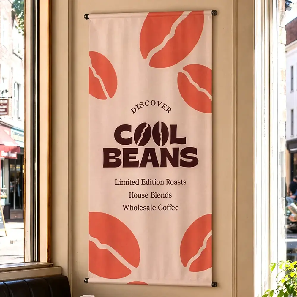 Cool Beans Coffee Shop Fabric Banner