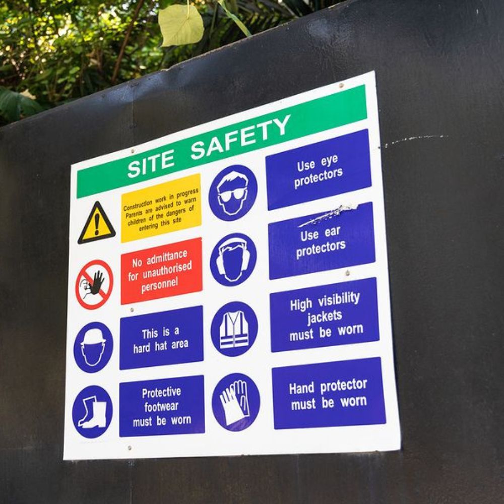 A site safety Sign showing different types of safety symbols.