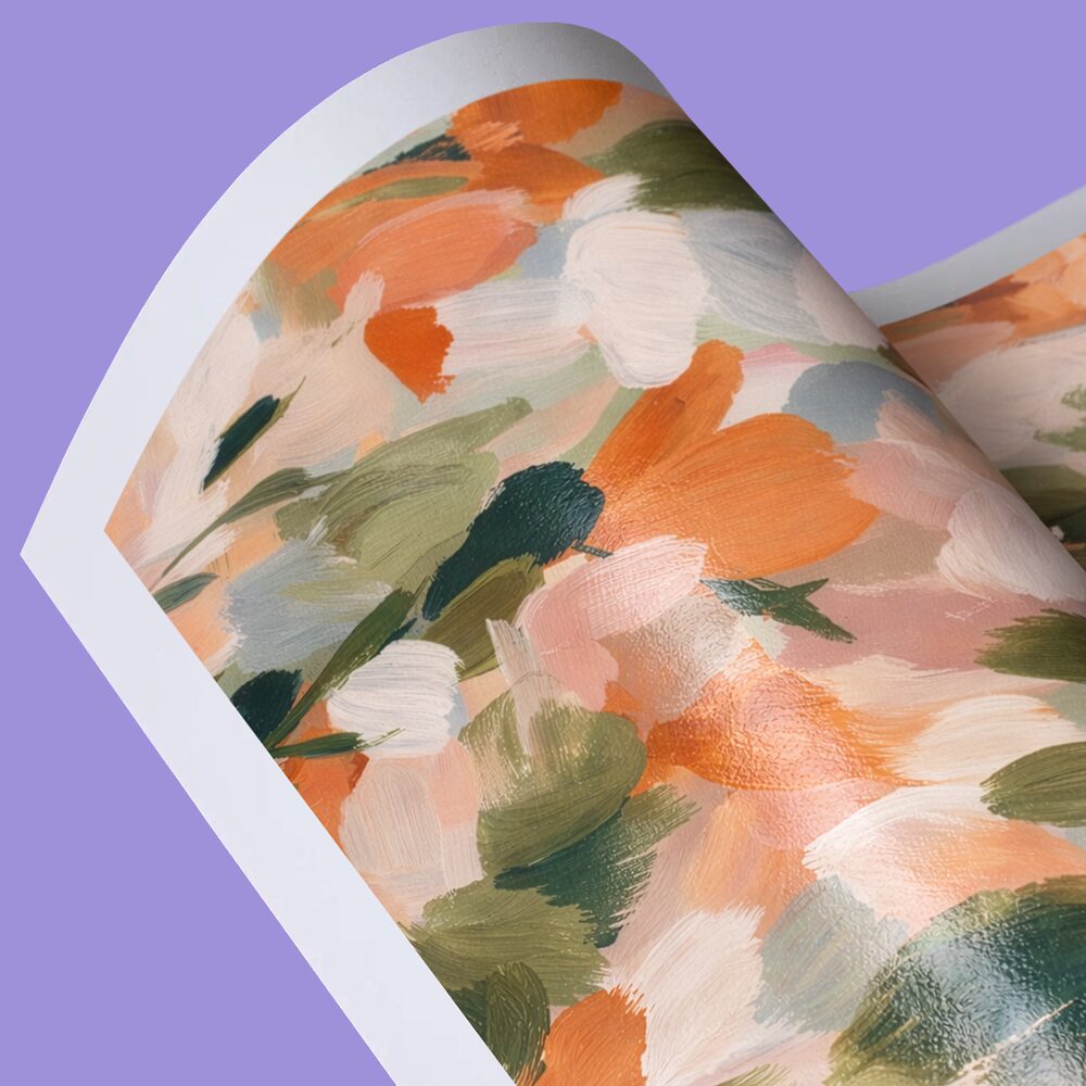 A close-up shot of a Giclée print, which is an abstract painting. 