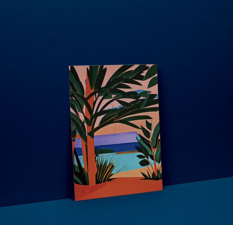 A Giclée Print photographed on a dark blue background.