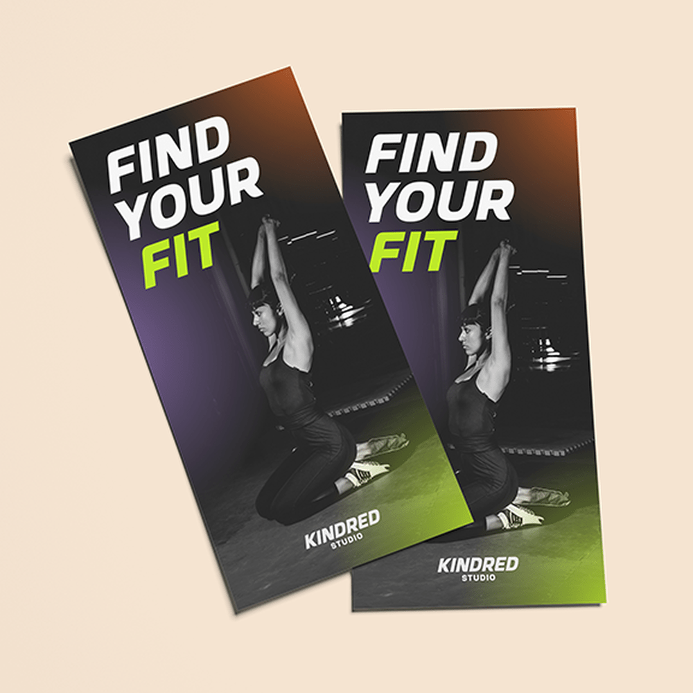 Leaflets for a yoga studio that say 'find your fit'. 