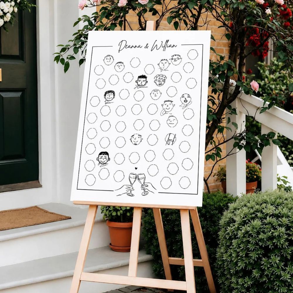 A Poster for guests to doodle their faces onto at a wedding.