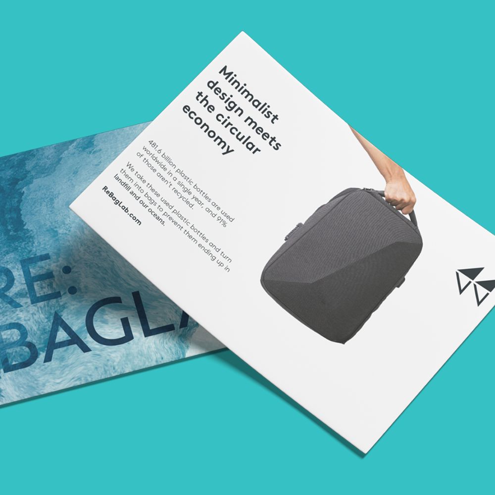 A Postcard featuring messaging from a sustainable bag brand. 