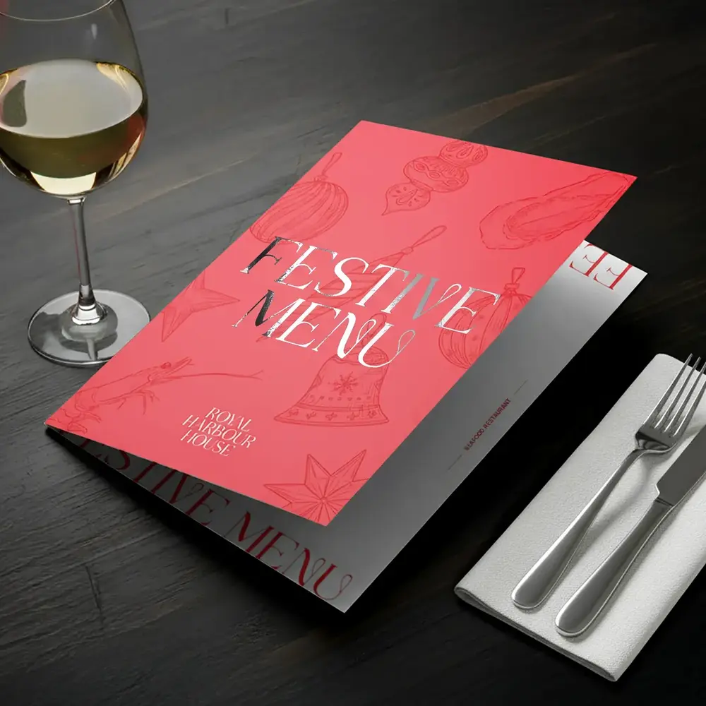 Folded Festive Menu with Silver Foil