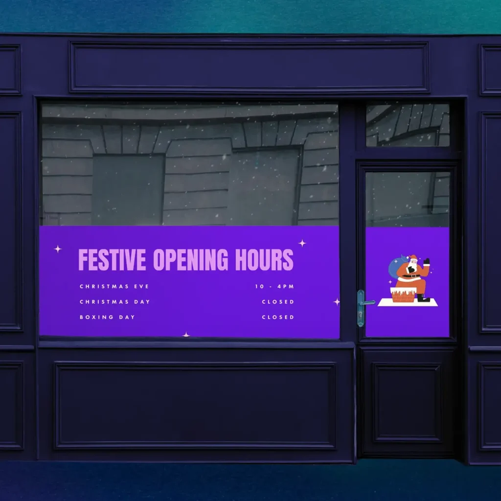 Festive Opening Hours Storefront Window Vinyl
