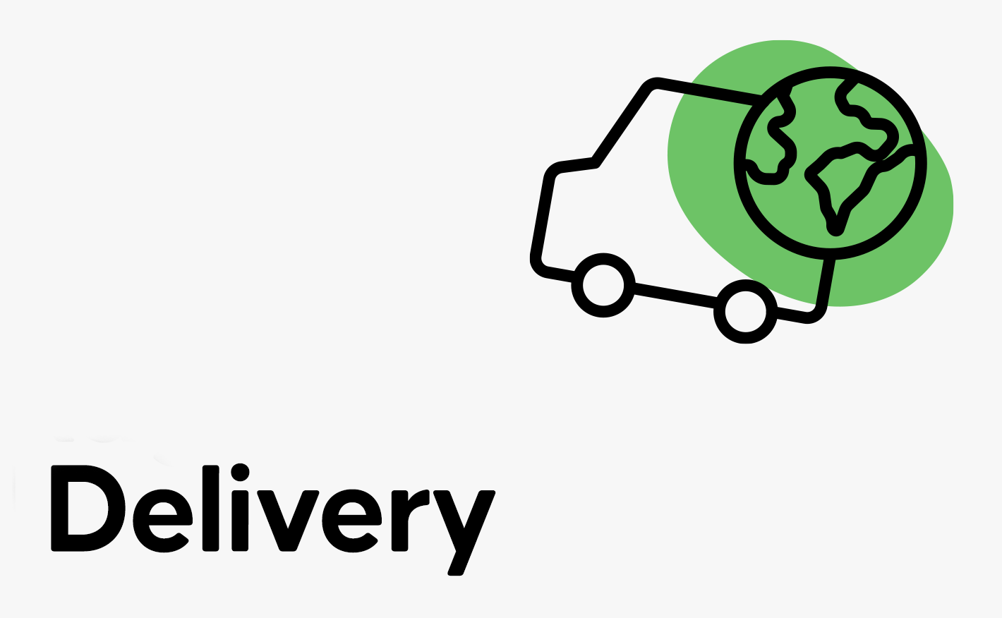 Black text reading 'delivery' with a black and green icon showing a delivery truck and a globe.