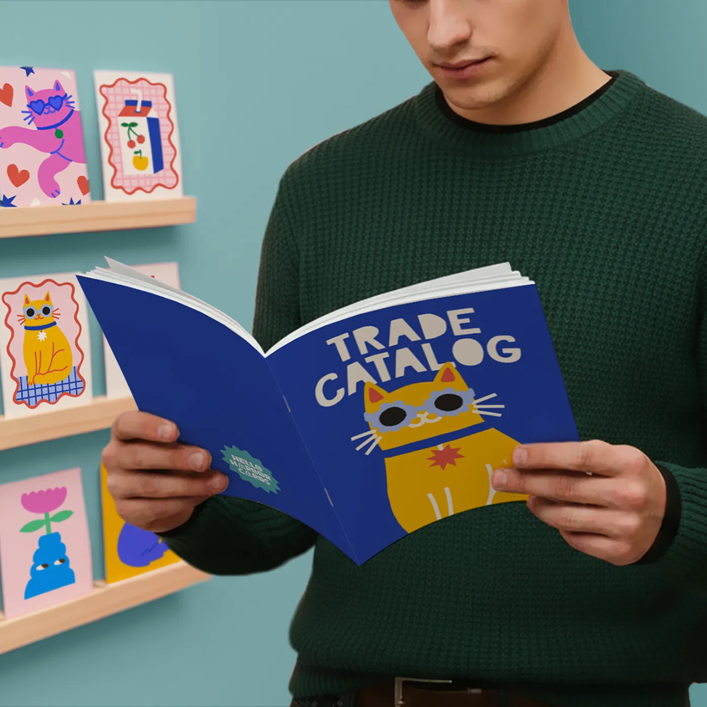 Trade Catalog being held open and read by someone in a shop