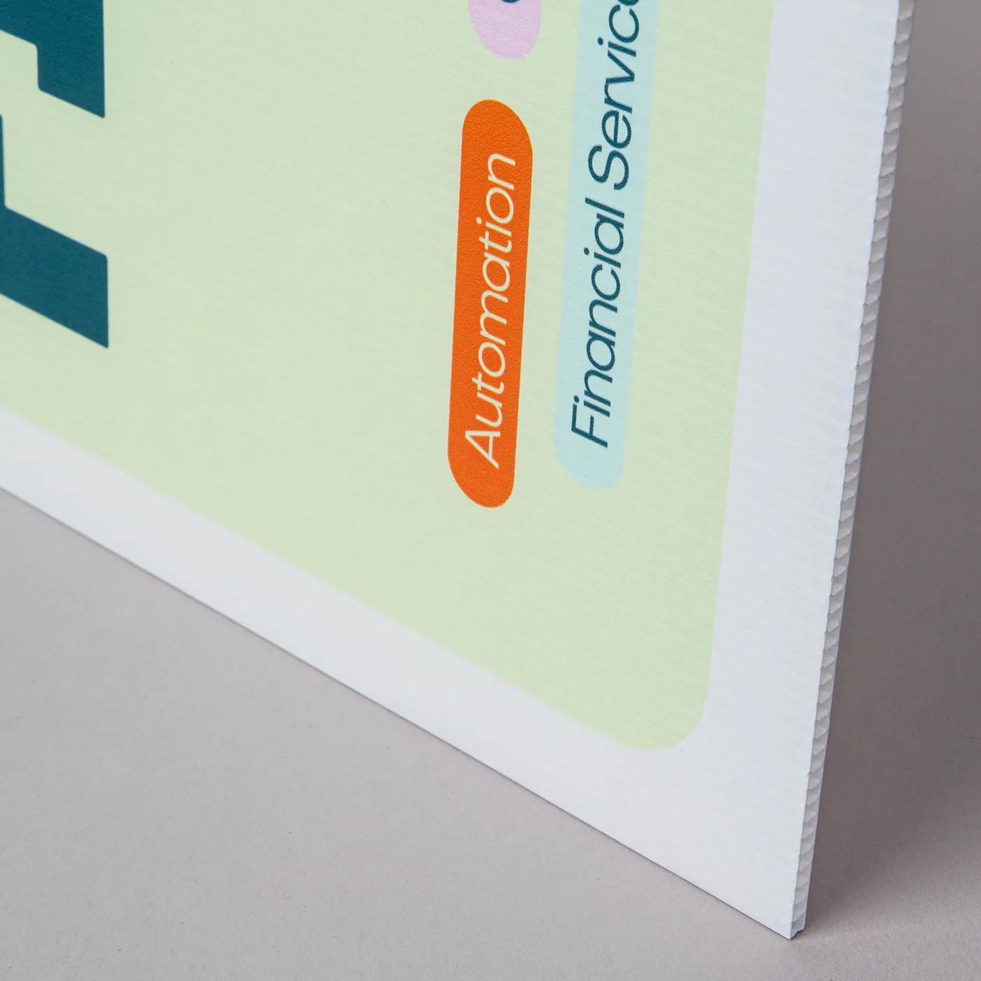 Close up of corrugated plastic material with a double wall and full color print.
