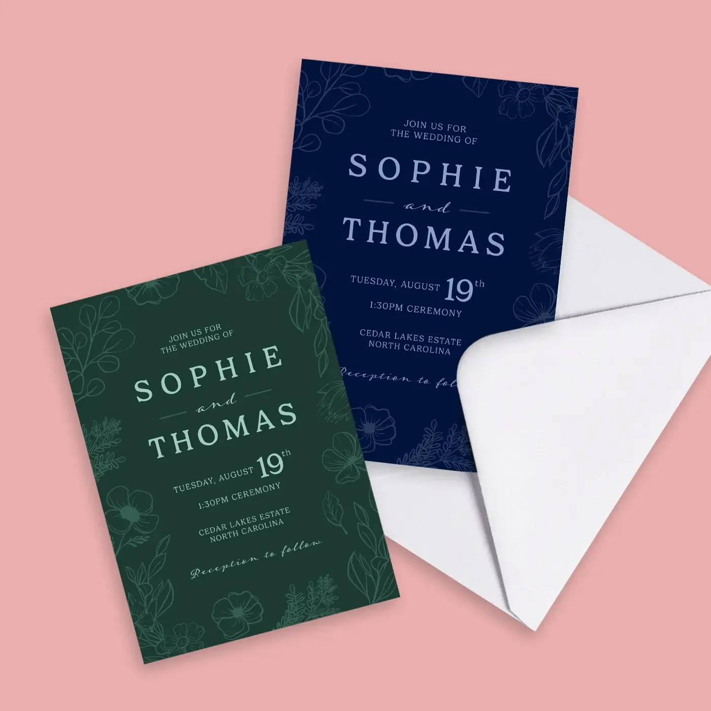 Wedding Invitations with free white Envelopes.